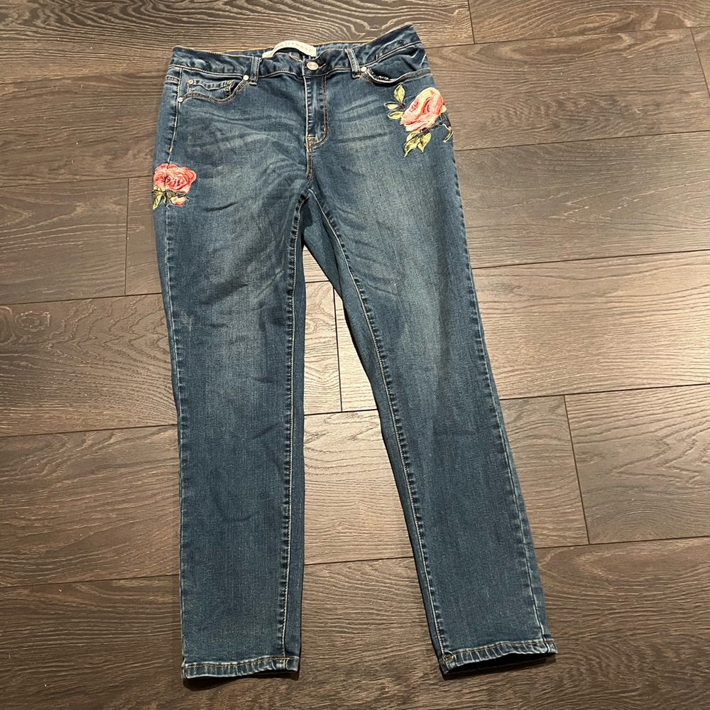 Absolutely Famous Blue Skinny Jeans with Floral Accents